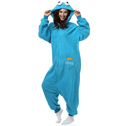 Einteilige Unisex-Pyjamas für Erwachsene, Nachtwäsche aus Polar-Fleece, Cartoon- und Tiermotive, Cookie Monster, Halloween-/Cosplay-Kostüm von Imprinte. Cosplay