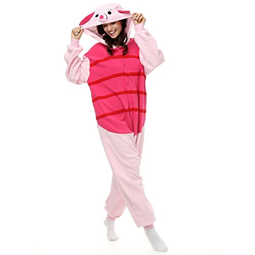 Erwachsene Ferkel Einteiler Polar Fleece Schlafanzüge Cartoon Tier Nachtwäsche Halloween Cosplay Kostüm Unisex, Rot, S (Height 4'10-5'2) von Imprinte. Cosplay