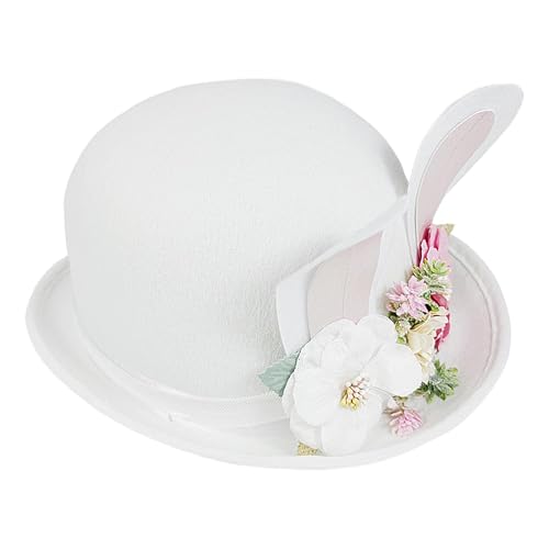 Imtrub Bunny Ear Top Hat - Osterhasenohren Hut mit Blumen - Stilvolles Rollenspiel Zubehör Karneval Kopfbedeckung Weicher Party Kopfschmuck für Frauen Männer Imtrub Bunny Ear Top Hat - Osterhasenohren Hut mit Blumen - Stilvolles Rollenspiel Zubehör Karneval Kopfbedeckung Weicher Party Kopfschmuck für Frauen Männer von Imtrub