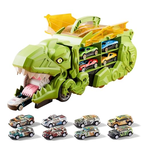 Imtrub Dinosaur Truck Spielzeug für Kinder, Tyrannosaurus Transport-Autotransporter mit 8 Mini Autos, Dinosaurier Transport Truck -Dinosaurier-Spielset für Jungen und Mädchen Alter 3 4 5 6 7 8+ von Imtrub