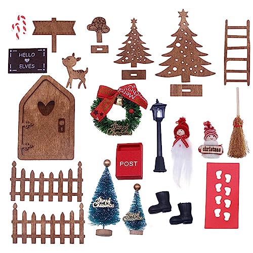 Imtrub Miniatur-Bausatz | Dekorative Feengarten-Accessoires,Miniatur mit Weihnachtsbäumen, Zaun, Leiter, Stiefeln, Puppenhaus-Geschenk zum Selbermachen von Imtrub