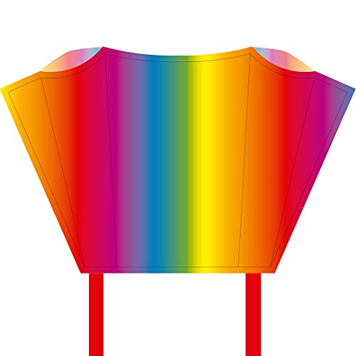 HQ Design - Sleddy Rainbow, Kinderdrachen Flugdrachen Drachen zum steigen Lassen, wenig Wind ab 5 Jahren, 50x76cm+1.9m Drachenschwanz, inkl. 17kp Polyesterschnur 40m auf Spule, 2-6 Bft von HQ HIGH QUALITY DESIGN