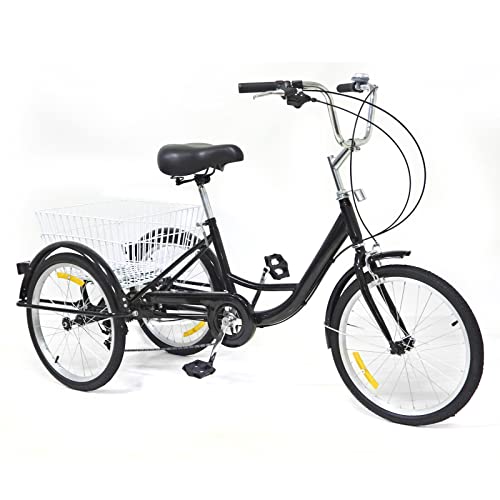 20 Zoll 3 Räder Dreirad für Erwachsene Erwachsenendrei Tricycle mit8 Geschwindigkeit-Fahrrad Trike mit Korb für Senioren Damen Einkaufen, Picknicks Schwarz von InSyoForeverEC