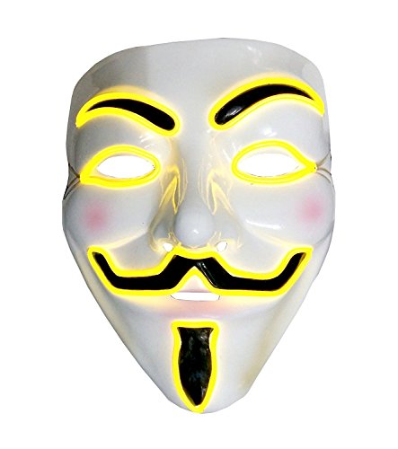Inception Pro Infinite Maske für Kostüm - Verkleidung - Karneval - Halloween - Anonym - Helle LED - Gelb - Erwachsene - Unisex - Frau - Mann - Jungen - V wie Vendetta von Inception Pro Infinite