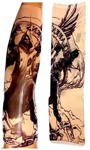 Tattoo Manschette - Ärmel - Fake Tattoo - Bild - Engel - Tod - Skelett - Schädel - Flügel - Mitra - Schriftzug - Tatoo - Halbarm - Tribal - W73 - Modell 60 - Geschenkidee, mehrfarbig, Uomo: Taglia von Inception Pro infinite