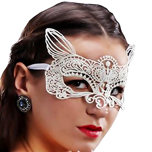 Weiße Katzen venezianische Maske Makramee Damen Karneval Halloween Kostüm Verkleidung elegant Accessoires Party Theater von Inception Pro Infinite