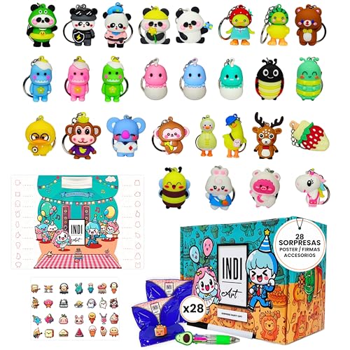 Kawaii Überraschungstüten mit 28 Schlüsselringen, Stickern und Poster, Unterschriften, Geschenke für Geburtstag, Jungen, Mädchen, Schule, Details, Party, Schulabschluss, Gastgeschenke, Pinata für von IndiArt