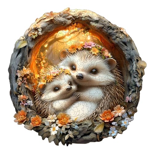 Individz Holzpuzzle für Erwachsene Kinder, Einzigartige Tierförmige Eltern-Kind-Igel Wooden Puzzle, Kreatives Geburtstagsgeschenk für Erwachsene(L-34 * 34cm-290 Stück) von Individz