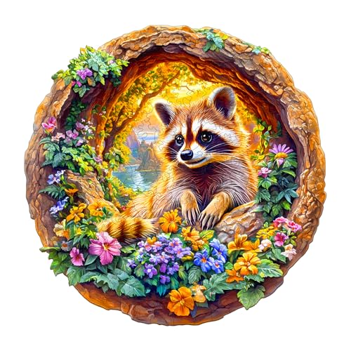 Individz Holzpuzzle für Erwachsene Kinder, Einzigartige Tierförmige Waschbär im Urlaub Wooden Puzzle, Kreatives Geburtstagsgeschenk für Erwachsene(L-34 * 33.8cm-295 Stück) von Individz