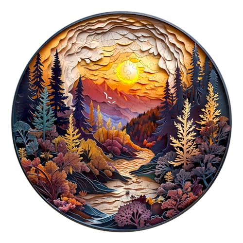 Individz Holzpuzzle für Erwachsene Kinder, Einzigartige Tierförmige 3D Sonnenuntergangs-Wald Wooden Puzzle, Kreatives Geburtstagsgeschenk für Erwachsene(L-34 * 34cm-300 Stück) von Individz