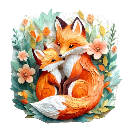 Individz Holzpuzzle für Erwachsene Kinder, Einzigartige Tierförmige Fuchsfamilie Wooden Puzzle, Kreatives Geburtstagsgeschenk für Erwachsene(L-34 * 33.4cm-250 Stück) von Individz