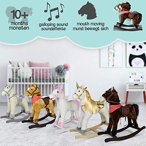 Infantastic® Schaukelpferd - ab 1 Jahr, mit Soundeffekten, Kuschelweich, Holz, Plüsch, für Kinder, Designwahl - Schaukeltier, Schaukelspielzeug (Silbernes Einhorn) von Infantastic