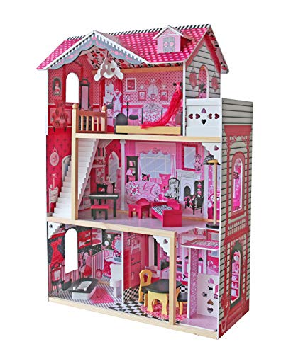 Infantastic® XXXL Puppenhaus aus Holz mit LED - 3 Spielebenen, Möbeln/Zubehör, für 27cm große Puppen - Puppenvilla, Dollhouse, Kinder, Spielzeug, Kinderzimmer, Schlafzimmer, Mädchen, Jungen von Infantastic