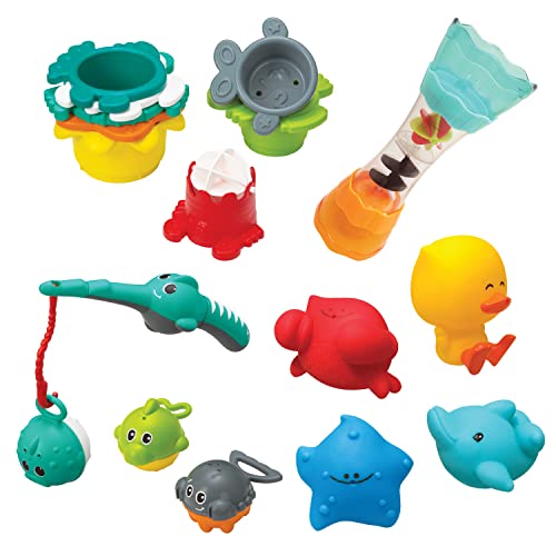 Infantino Splish & Splash Wasserspiel-Set – Badespielzeug für Babys – Mit 17 verschiedenen Teilen – Fördert die Augen-Hand-Koordination und die grobmotorischen Fähigkeiten von INFANTINO