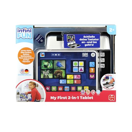 INFINI FUN - Mein erster 2-in-1-Tablet - elektronisches Lernspielzeug - Spielzeug zur Nachahmung - Verschiedene Themenbereiche wie Tiere, Zahlen und das Alphabet - ab 2 Jahren von Infini Fun
