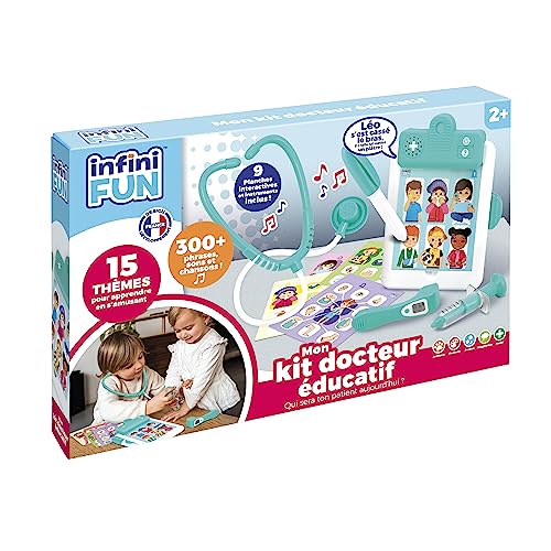 Infini Fun - Mein Lernset Doktor – Elektronischer Notizblock, Stethoskop, Thermometer, Spritze, Eingabestift und 9 interaktive Bretter – Spielzeug zum Nachahmen von Multi-Lernen, ab 2 Jahren von Infini Fun