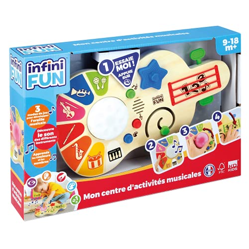 Infini Fun I21503 Musik-Aktivitätszentrum, elektronisches Aktivitäts-Spielzeug aus Holz, musikalische Erziehung, 9 Monate und mehr, französische Version, Mehrfarbig von Infini Fun