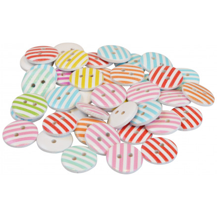 Infinity Hearts Knöpfe Holz Weiß mit Streifen sortiert Farben 15mm - 90 Stk von Infinity Hearts