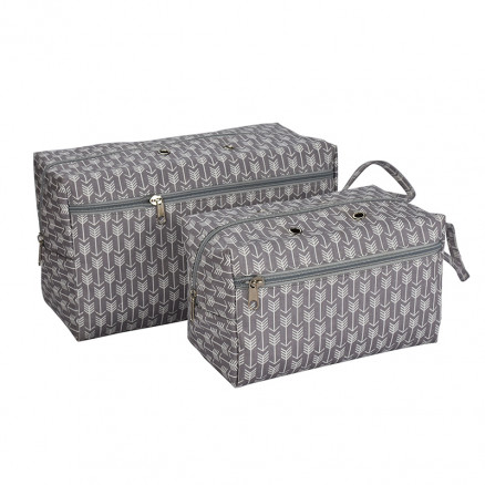 Infinity Hearts Garntasche / Stricktasche Set rechteckig Grau/Weiß 21x13x12/29x13x17cm - 2 Stk von Infinity Hearts