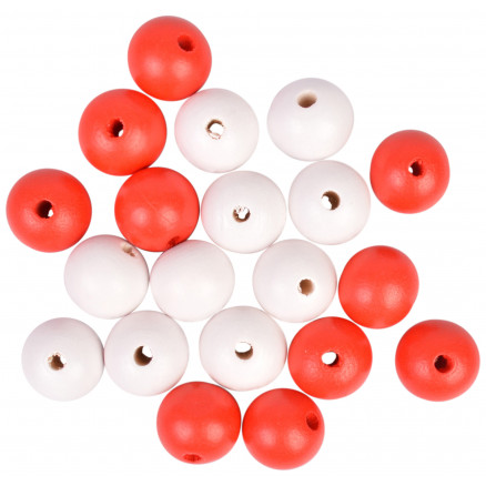 Infinity Hearts Holzperlen / Holzkugeln Holz Rund Rot/Weiß 20mm - 20 Stk von Infinity Hearts
