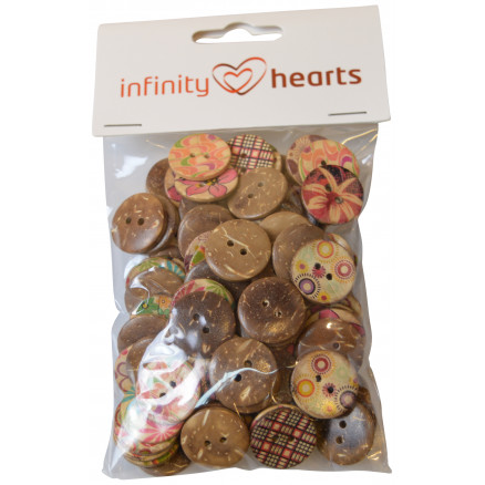 Infinity Hearts versch. Knöpfe mit Print Kokosnuss 20mm - 100 Stk von Infinity Hearts