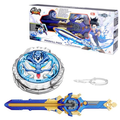 INFINITY NADO Metallkreisel, mit Schwertabschussvorrichtung, beleuchteter Kreisel, für Kinder Jungen und Mädchen ab 5 6 7 8 9 10, Fury Wave Dragon, blau von Infinity Nado