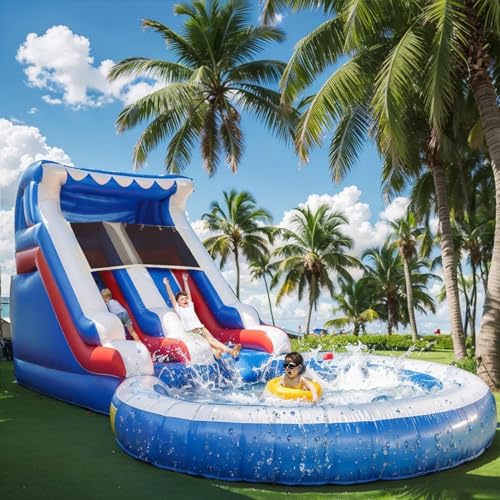 Aufblasbare Hüpfburg, 7,3 x 4 x 3,6 m, PVC, großes aufblasbares Hüpfhaus mit Wasserrutsche, Kletterwand und Planschbecken für Kinder, drinnen und draußen, Spielen mit 950 W Gebläse von Inflantteble
