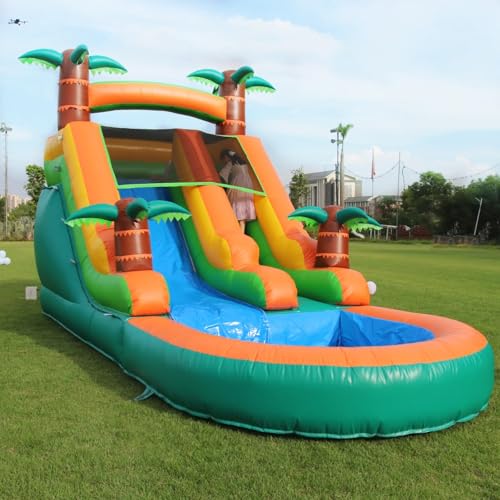Aufblasbare Hüpfburg für Erwachsene und Kinder, 6,4 x 2,7 x 3,6 m, PVC-Hüpfhaus mit großer Rutsche und Kletterwand, aufblasbare Hüpfburg mit 1100 W Gebläse für Hinterhof, Outdoor-Spielplatz von Inflantteble