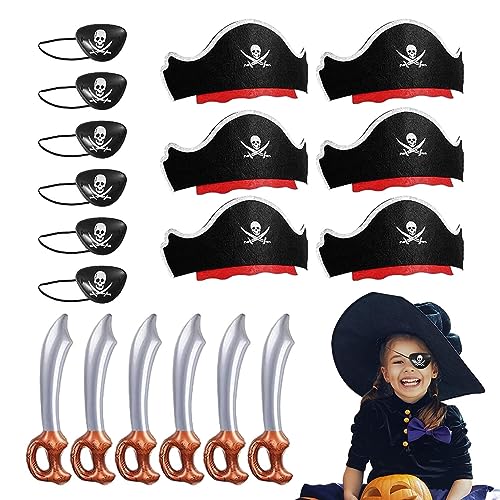Injuv Piraten-Party-Set | Halloween-Zubehör-Set für Piraten-Cosplay | Halloween-Piraten-Augenklappen, aufblasbare Schwerter für Cosplay-Party von Injuv