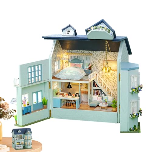 Miniatur-Puppenhaus-Bausatz, DIY Miniatur-Haus-Bausatz, Aufklappbarer Tiny House-Bausatz für Erwachsene zum Bauen, Handgefertigte kreative Raummodellbausatz-Dekoration als Injuv von Injuv
