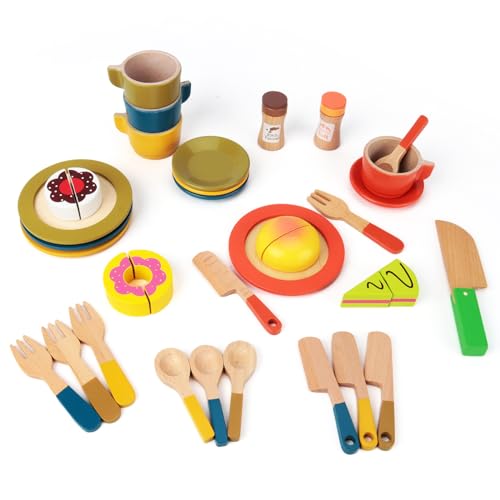 Inlisy Küchen-Spielzeugsets Geschirr-Set, Holz Kinderküchenzubehör, Küchenspielzeug Spielküche Geschirr - Geschenk für Kinder ab 3 Jahren und älter von Inlisy