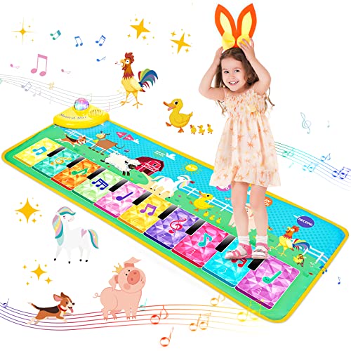 Innedu Klaviermatte, Musikmatte Kinder mit Mehreren Tiergeräuschen und Modi, Faltbare Kinder Spielzeug mit Leuchtender Spieluhr, Musikspielzeug für 1 2 3 4 5 Jahr Mädchen Junge (100 x 36 cm) von Innedu