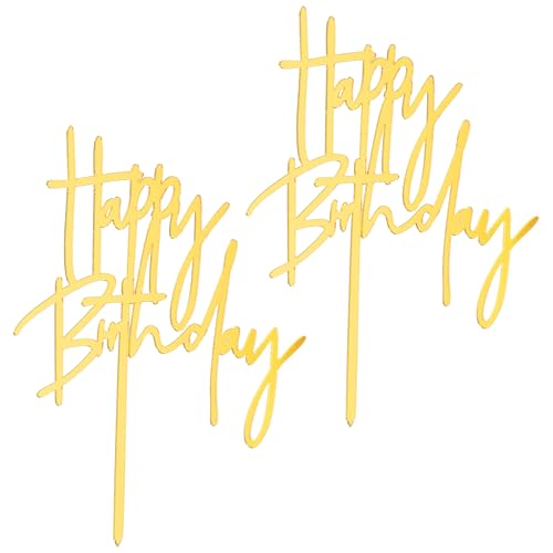 Happy Birthday Cake Topper, 2 Stück Acryl Happy Birthday Tortendeko Tortenaufleger Personalisiert Tortendeko Geburtstag Dekorationen Für Männer Frauen Geburtstag Kuchen Party Dekorationen Zubehör,Gold von InnoHHustle