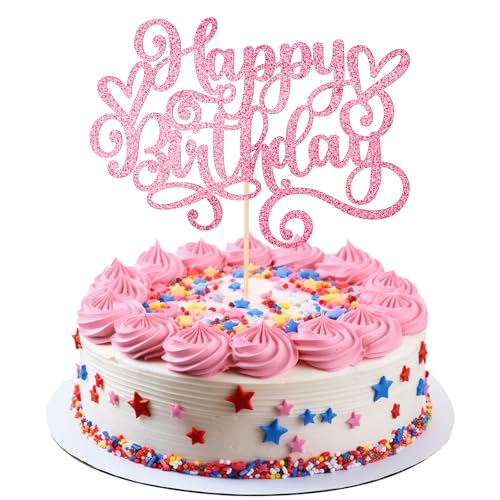 Tortenaufsatz Geburtstag Happy Birthday Cake Topper Glitzer Happy Birthday, Tortenaufsatz für Geburtstagsparty, Dekoration für Jahrestage Geburtstagspartys (1 Stück) von InnoHHustle