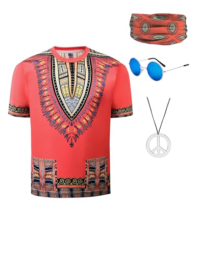 Inrajoper Jungen 60er 70er Jahre, buntes Kinder-T-Shirt mit Batikfärbung, ohne Tasche, Orange, 9–10 Jahre, Orange, 9–10 Jahre, Orange, 9-10 Jahre von Inrajoper