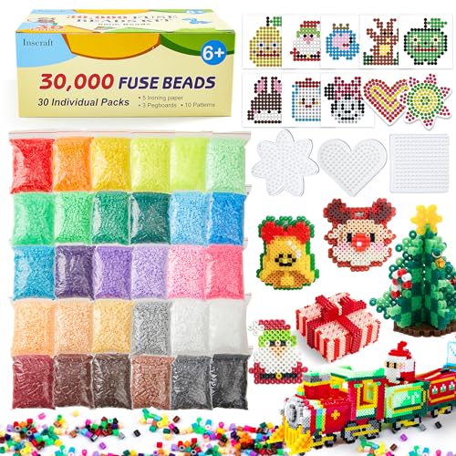 Inscraft Bügelperlen Set, 30000 teilige große Bügelperlen 5mm, 30 Farben Bügelperlen xl, Bügelperlen groß mit 10 Bügelpapier Inscraft Bügelperlen Set, 30000 teilige große Bügelperlen 5mm, 30 Farben Bügelperlen xl, Bügelperlen groß mit 10 Bügelpapier von Inscraft