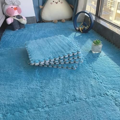 Inscrip 10 Stück Ineinandergreifende Plüsch-Schaumstoffmatte, Wohnzimmer Schlafzimmer Teppichfliesen, Dick PlüSch Weiche Krabbelmatte, 30 x 30 cm Puzzle-matten, für Wohnzimmer, Zimmer (Blau) von Inscrip