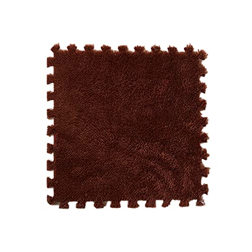 Inscrip 10 Stück Ineinandergreifende Plüsch-Schaumstoffmatte, Wohnzimmer Schlafzimmer Teppichfliesen, Dick PlüSch Weiche Krabbelmatte, 30 x 30 cm Puzzle-matten, für Wohnzimmer, Zimmer (Braun) von Inscrip