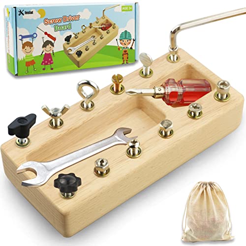 Inslat Montessori Schraubendreherbrett-Set, Montessori-Spielzeug aus Holz für Kinder von 3 4 5 Jahren, sensorisches Lernen Lernspielzeug, Geschicklichkeitsspielzeug von Inslat