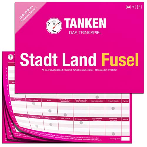 Inspiracles TANKEN Stadt Land Fusel Trinkspiel - Pink Edition, Partyspiel für Erwachsene, Lustiges Geschenk für Frauen - Witziges Spiel & Gadget, Spieleabend, Saufspiel von Inspiracles