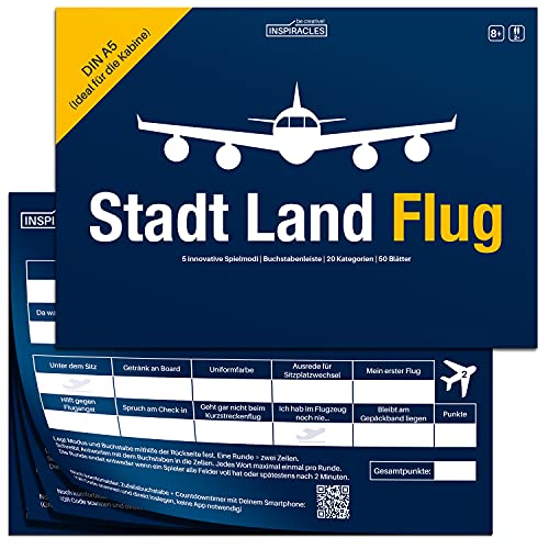 Stadt Land Flug Reisespiel im DIN A5 Format - Stadt Land Fluss Variante für Flugbegleiter, Piloten, Weltenbummler, Vielflieger - Lustiges, Cooles Gadget und Geschenk für erwachsene Reisende von Inspiracles