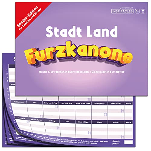 Stadt Land Furzkanone - Gesellschaftsspiel Kinder | Stadt Land Fluss Kinder Version | Gesellschaftsspiele ab 8 Jahre von Inspiracles