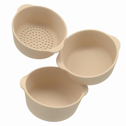 Inspire My Play – 3 x - Natur Stapelbare Silikonschalen und Sieb – Perfektes Zubehör für Sensory PlayTray – Zubehör für Tuff Tray – Spielzeug für Frühentwicklung & Aktivitätsspielzeug von Inspire My Play