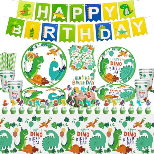 131 PCS Dinosaurier Geburtstagsparty Dekorationen für Jungen Dinosaurier Geschirr Set Dinosaurier Geburtstags Party Teller Set Dino Kuchenaufsätze Luftballons Dino-Tischdecke für 20 Personen 131 PCS Dinosaurier Geburtstagsparty Dekorationen für Jungen Dinosaurier Geschirr Set Dinosaurier Geburtstags Party Teller Set Dino Kuchenaufsätze Luftballons Dino-Tischdecke für 20 Personen von Inspireyee