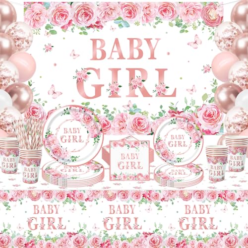 167 PCS Baby-Dusche-Dekorationen für Mädchen Geschlecht Reveal Party Supplies Geschirr-Set Teller, Servietten, Hintergrund Rose Gold Floral Mädchen Baby Dusche Dekorationen Party Supplies für 20 Gäste 167 PCS Baby-Dusche-Dekorationen für Mädchen Geschlecht Reveal Party Supplies Geschirr-Set Teller, Servietten, Hintergrund Rose Gold Floral Mädchen Baby Dusche Dekorationen Party Supplies für 20 Gäste von Inspireyee