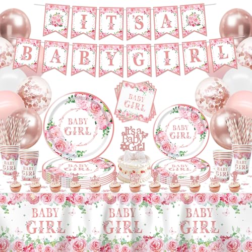 168 PCS Baby Dusche Dekorationen für Mädchen Gender Reveal Party Supplies Baby Girl Geschirr Set-Teller Servietten Banner Rose Gold Floral Mädchen Baby Dusche Dekorationen Party Supplies für 20 Gäste 168 PCS Baby Dusche Dekorationen für Mädchen Gender Reveal Party Supplies Baby Girl Geschirr Set-Teller Servietten Banner Rose Gold Floral Mädchen Baby Dusche Dekorationen Party Supplies für 20 Gäste von Inspireyee