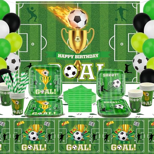 178 Fußball-Party-Dekorationen - Thema Geschirr-Set Zubehör, Tischdecke, Happy Birthday Hintergrund, Favors Sports Theme für 20 Gäste von Inspireyee