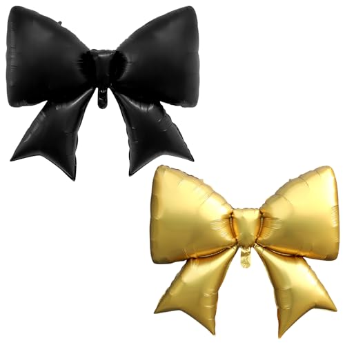 2 x große Luftballons, große kokettefarbene Schleifen-Themen-Dekoration, rosa Ballon-Dekoration, für Kokette, Geburtstag, Hochzeit, Verlobung, Party-Dekoration (schwarz + gold) von InteDesign