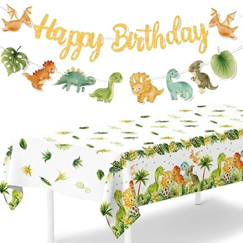 Dinosaurier-Thema Happy Birthday Banner Tischdecke, Dinosaurier-Geburtstagsparty-Dekorationen, Waldtier-Partyzubehör, Dinosaurier-Partyzubehör für Jungen und Kinder (Stil 2) von InteDesign
