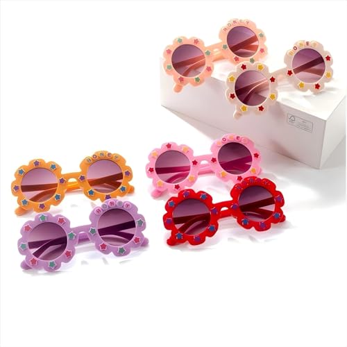 InteDesign Runde Kinder-Sonnenbrille, niedliche Blume, Hawaii-Brille, bunte modische Party-Sonnenbrille für Mädchen und Jungen, lustige Sommerparty, Foto-Requisiten, Strandparty, Outdoor-Sport, 6 von InteDesign